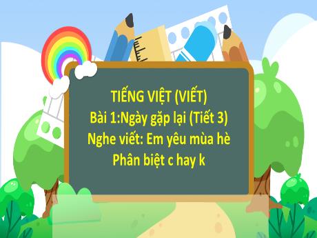 Bài giảng Tiếng Việt 3 (Kết nối tri thức) - Bài 1: Ngày gặp lại (Tiết 3). (Nghe viết): Em yêu mùa hè phân biệt c hay k - Năm học 2024-2025 - Trần Thị Nga