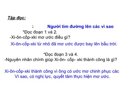 Bài giảng Tiếng Việt  Lớp 4 - Bài (Tập đọc): Người tìm đường lên các vì sao - Phạm Thị Hương Giang