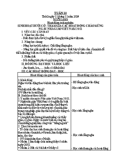 Giáo án Tiếng Việt + Toán 2 (Kết nối tri thức) - Tuần 10 - Năm học 2024-2025 - Hoàng Thi Thơ