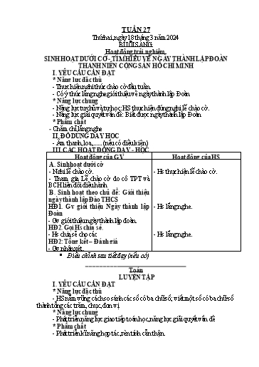Giáo án Tiếng Việt + Toán 2 (Kết nối tri thức) - Tuần 27 - Năm học 2023-2024 - Hoàng Thi Thơ