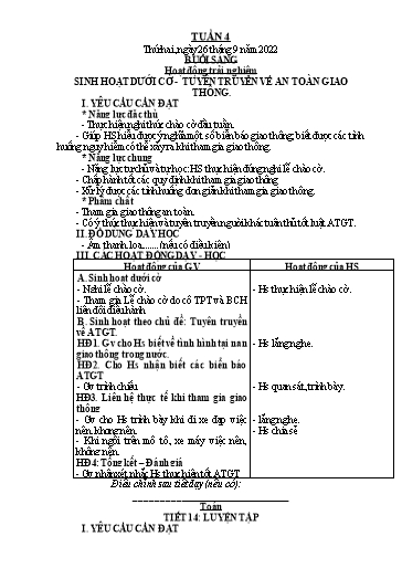 Giáo án Tiếng Việt + Toán 2 (Kết nối tri thức) - Tuần 4 - Năm học 2022-2023 - Hoàng Thi Thơ
