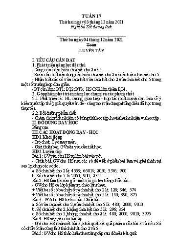 Giáo án Tiếng Việt + Toán 4 - Tuần 17 - Năm học 2021-2022 - Hoàng Thị Như Uyên