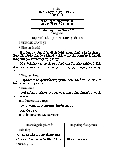 Giáo án Tiếng Việt + Toán Lớp 2 (Kết nối tri thức) - Tuần 1 - Năm học 2023-2024 - Hoàng Thi Thơ