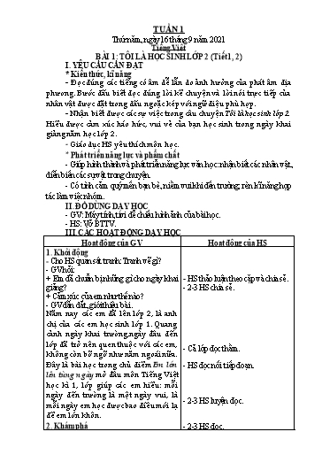Giáo án Tiếng Việt + Toán Lớp 2 (Kết nối tri thức) - Tuần 1 - Năm học 2021-2022 - Hoàng Thi Thơ