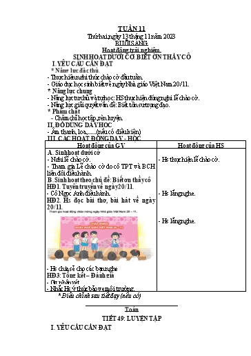 Giáo án Tiếng Việt + Toán Lớp 2 (Kết nối tri thức) - Tuần 11 - Năm học 2023-2024 - Hoàng Thi Thơ