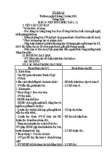Giáo án Tiếng Việt + Toán Lớp 2 (Kết nối tri thức) - Tuần 13 - Năm học 2021-2022 - Hoàng Thi Thơ