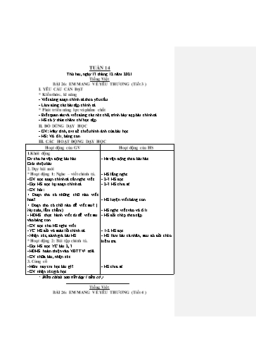 Giáo án Tiếng Việt + Toán Lớp 2 (Kết nối tri thức) - Tuần 14 - Năm học 2021-2022 - Hoàng Thi Thơ