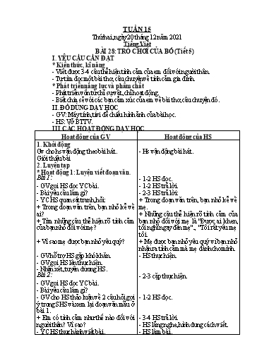 Giáo án Tiếng Việt + Toán Lớp 2 (Kết nối tri thức) - Tuần 15 - Năm học 2021-2022 - Hoàng Thi Thơ