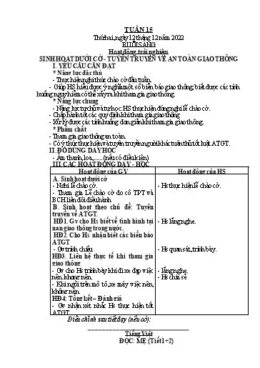 Giáo án Tiếng Việt + Toán Lớp 2 (Kết nối tri thức) - Tuần 15 - Năm học 2022-2023 - Hoàng Thi Thơ
