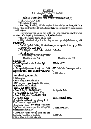 Giáo án Tiếng Việt + Toán Lớp 2 (Kết nối tri thức) - Tuần 16 - Năm học 2021-2022 - Hoàng Thi Thơ