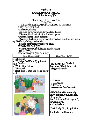 Giáo án Tiếng Việt + Toán Lớp 2 (Kết nối tri thức) - Tuần 17 - Năm học 2021-2022 - Hoàng Thi Thơ