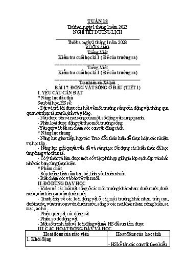 Giáo án Tiếng Việt + Toán Lớp 2 (Kết nối tri thức) - Tuần 18 - Năm học 2022-2023 - Hoàng Thi Thơ
