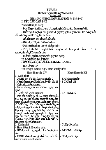 Giáo án Tiếng Việt + Toán Lớp 2 (Kết nối tri thức) - Tuần 2 - Năm học 2021-2022 - Hoàng Thi Thơ