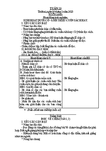 Giáo án Tiếng Việt + Toán Lớp 2 (Kết nối tri thức) - Tuần 23 - Năm học 2022-2023 - Hoàng Thi Thơ