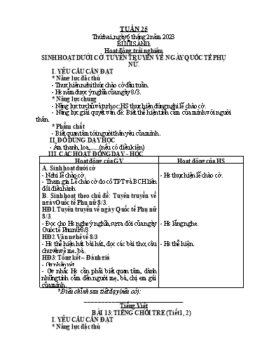 Giáo án Tiếng Việt + Toán Lớp 2 (Kết nối tri thức) - Tuần 25 - Năm học 2022-2023 - Hoàng Thi Thơ
