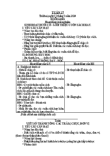 Giáo án Tiếng Việt + Toán Lớp 2 (Kết nối tri thức) - Tuần 27 - Năm học 2023-2024 - Hoàng Thi Thơ