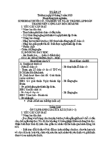 Giáo án Tiếng Việt + Toán Lớp 2 (Kết nối tri thức) - Tuần 27 - Năm học 2022-2023 - Hoàng Thi Thơ