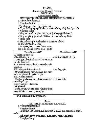 Giáo án Tiếng Việt + Toán Lớp 2 (Kết nối tri thức) - Tuần 3 - Năm học 2023-2024 - Hoàng Thi Thơ