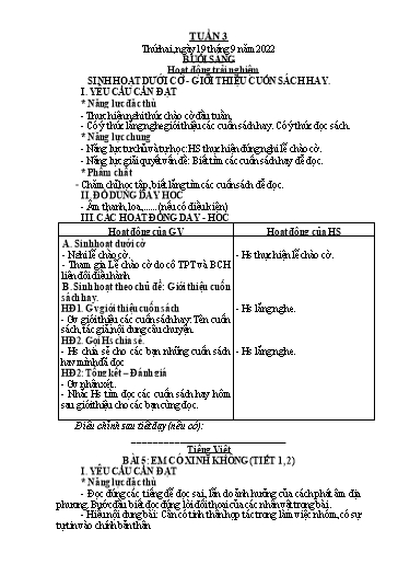Giáo án Tiếng Việt + Toán Lớp 2 (Kết nối tri thức) - Tuần 3 - Năm học 2022-2023 - Hoàng Thi Thơ