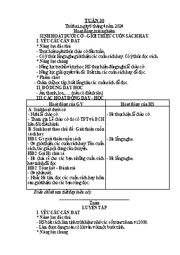Giáo án Tiếng Việt + Toán Lớp 2 (Kết nối tri thức) - Tuần 30 - Năm học 2023-2024 - Hoàng Thi Thơ