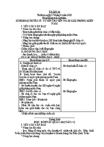 Giáo án Tiếng Việt + Toán Lớp 2 (Kết nối tri thức) - Tuần 31 - Năm học 2022-2023 - Hoàng Thi Thơ