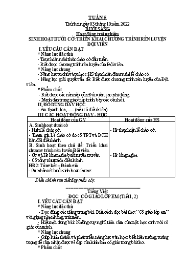 Giáo án Tiếng Việt + Toán Lớp 2 (Kết nối tri thức) - Tuần 5 - Năm học 2022-2023 - Hoàng Thi Thơ