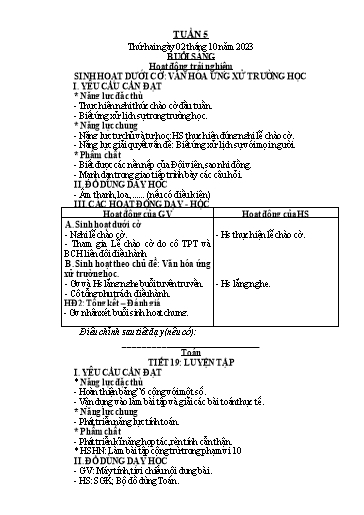 Giáo án Tiếng Việt + Toán Lớp 2 (Kết nối tri thức) - Tuần 5 - Năm học 2023-2024 - Hoàng Thi Thơ