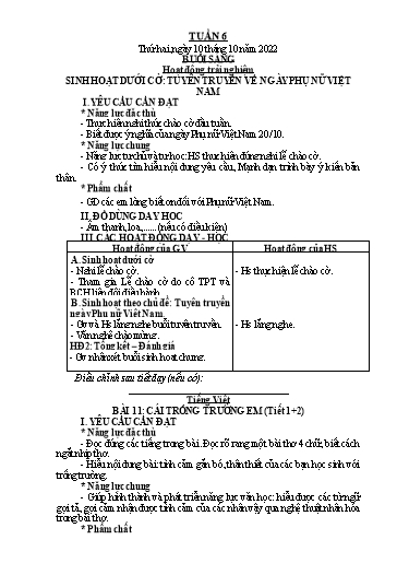 Giáo án Tiếng Việt + Toán Lớp 2 (Kết nối tri thức) - Tuần 6 - Năm học 2022-2023 - Hoàng Thi Thơ