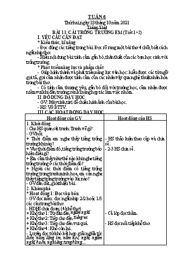 Giáo án Tiếng Việt + Toán Lớp 2 (Kết nối tri thức) - Tuần 6 - Năm học 2021-2022 - Hoàng Thi Thơ