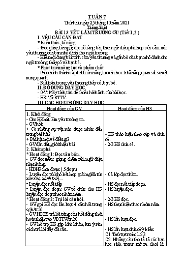 Giáo án Tiếng Việt + Toán Lớp 2 (Kết nối tri thức) - Tuần 7 - Năm học 2021-2022 - Hoàng Thi Thơ