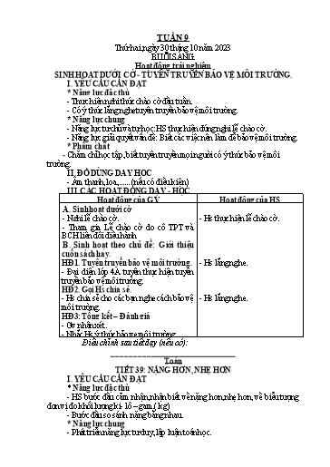 Giáo án Tiếng Việt + Toán Lớp 2 (Kết nối tri thức) - Tuần 9 - Năm học 2023-2024 - Hoàng Thi Thơ