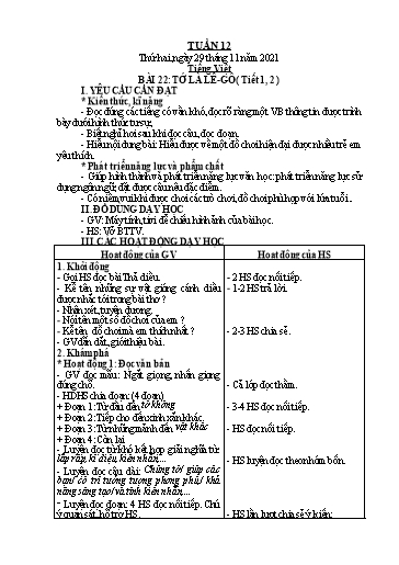 Giáo án Tiếng Việt + Toán Lớp 2 - Tuần 12 - Năm học 2021-2022 - Hoàng Thi Thơ