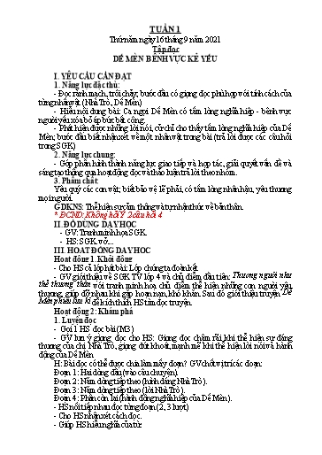 Giáo án Tiếng Việt + Toán Lớp 4 - Tuần 1 - Năm học 2021-2022 - Hoàng Thị Như Uyên