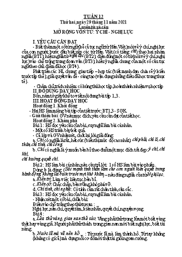 Giáo án Tiếng Việt + Toán Lớp 4 - Tuần 12 - Năm học 2021-2022 - Hoàng Thị Như Uyên