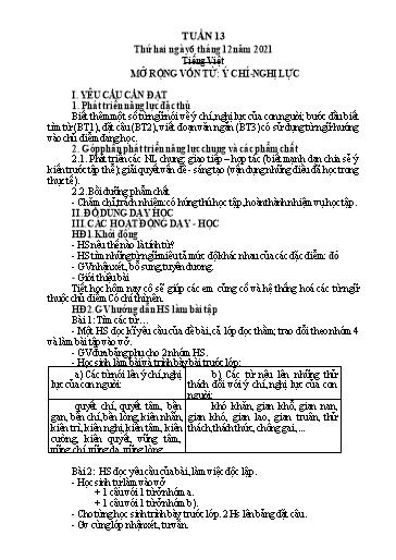 Giáo án Tiếng Việt + Toán Lớp 4 - Tuần 13 - Năm học 2021-2022 - Hoàng Thị Như Uyên