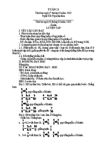 Giáo án Tiếng Việt + Toán Lớp 4 - Tuần 21 - Năm học 2021-2022 - Hoàng Thị Như Uyên