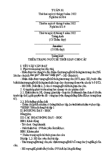 Giáo án Tiếng Việt + Toán Lớp 4 - Tuần 31 - Năm học 2021-2022 - Hoàng Thị Như Uyên