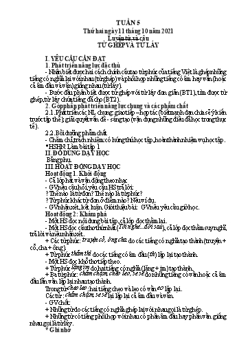 Giáo án Tiếng Việt + Toán Lớp 4 - Tuần 5 - Năm học 2021-2022 - Hoàng Thị Như Uyên