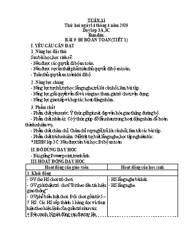 Kế hoạch bài dạy Đạo đức 1-5 + Tự nhiên và xã hội 1 (Kết nối tri thức) - Tuần 31 - Năm học 2024-2025 - Hà Thị Hiên