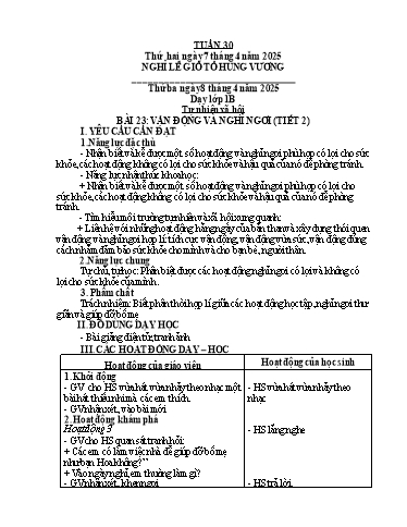 Kế hoạch bài dạy Đạo đức 1-5 + Tự nhiên và xã hội 1 (Kết nối tri thức) - Tuần 30 - Năm học 2024-2025 - Hà Thị Hiên