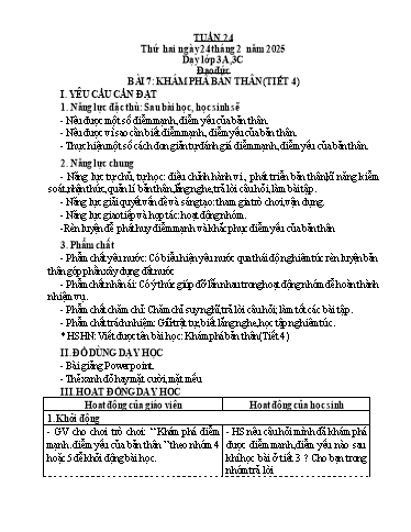 Kế hoạch bài dạy Đạo đức 1-5 + Tự nhiên và xã hội 1 (Kết nối tri thức) - Tuần 24 - Năm học 2024-2025 - Hà Thị Hiên