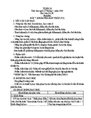 Kế hoạch bài dạy Đạo đức 1-5 + Tự nhiên và xã hội 1 (Kết nối tri thức) - Tuần 23 - Năm học 2024-2025 - Hà Thị Hiên