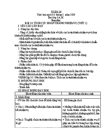 Kế hoạch bài dạy Đạo đức 1-5 + Tự nhiên và xã hội (Kết nối tri thức) 1 - Tuần 19 - Năm học 2024-2025 - Hà Thị Hiên