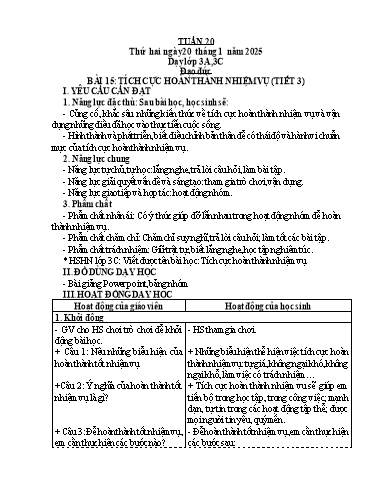 Kế hoạch bài dạy Đạo đức 1-5 + Tự nhiên và xã hội (Kết nối tri thức) - Tuần 20 - Năm học 2024-2025 - Hà Thị Hiên