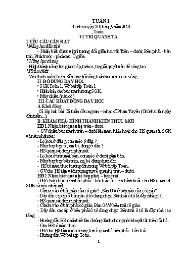 Kế hoạch bài dạy Tiếng Việt + Toán 1 - Tuần 1 - Năm học 2021-2022 - Phan Thị Tú Oanh
