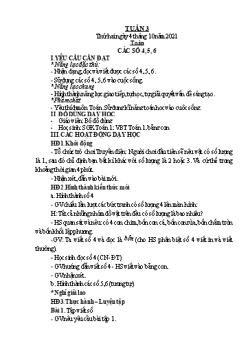 Kế hoạch bài dạy Tiếng Việt + Toán 1 - Tuần 3 - Năm học 2021-2022 - Phan Thị Tú Oanh