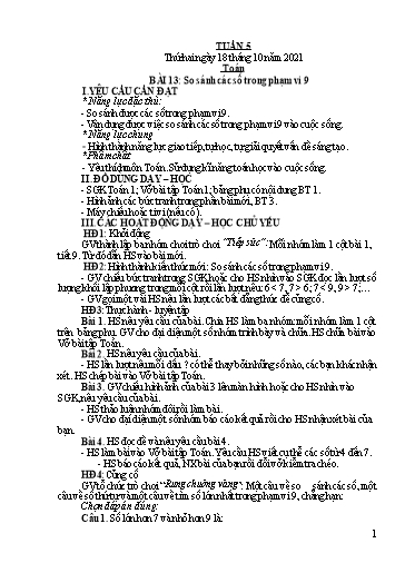 Kế hoạch bài dạy Tiếng Việt + Toán 1 - Tuần 5 - Năm học 2021-2022 - Phạm Thị Hương Giang