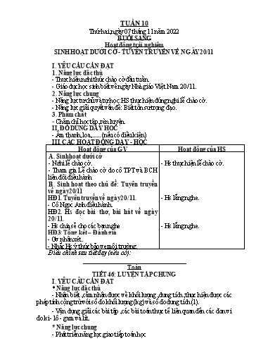 Kế hoạch bài dạy Tiếng Việt + Toán 2 (Kết nối tri thức) - Tuần 10 - Năm học 2022-2023 - Dương Thị Nga