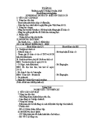 Kế hoạch bài dạy Tiếng Việt + Toán 2 (Kết nối tri thức) - Tuần 11 - Năm học 2023-2024 - Dương Thị Nga