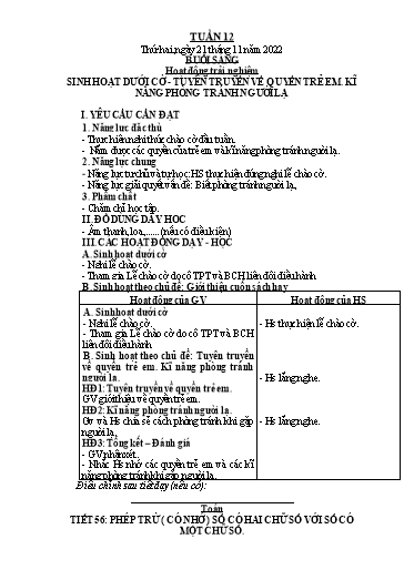 Kế hoạch bài dạy Tiếng Việt + Toán 2 (Kết nối tri thức) - Tuần 12 - Năm học 2022-2023 - Dương Thị Nga